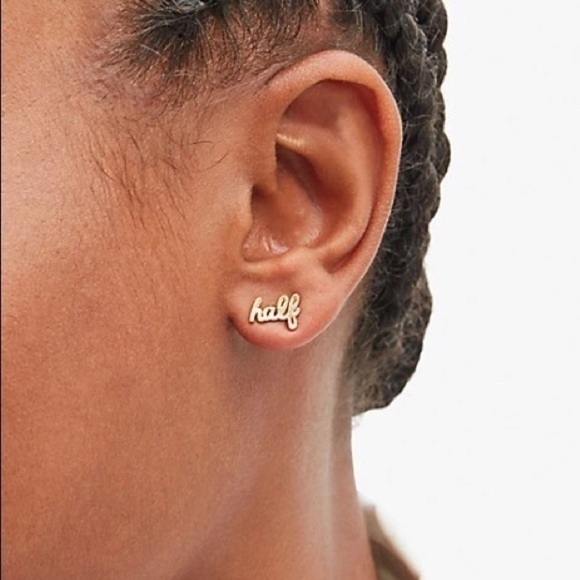 Kate Spade Better Half Gold Script Stud Earrings NWT - Picture 5 of 5